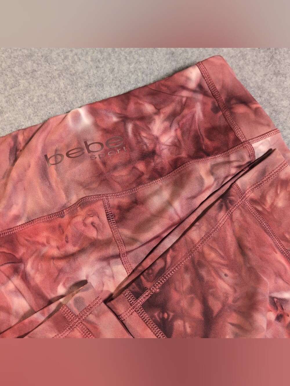 BEBE Sport High Waisted Tie Dye Biker Shorts Womens Large Pink Rose Side Pockets